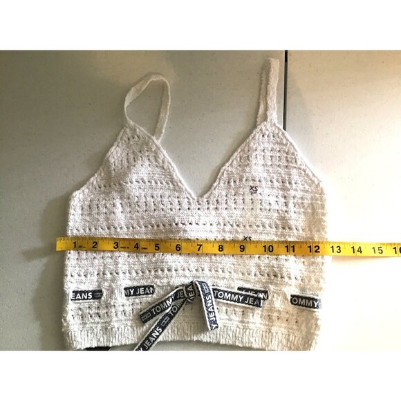 Tommy Jeans White Crochet XS Cropped Cami Top With Straps & Logo Waist Tie - Picture 4 of 7